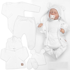Žebrovaná sada, Star 5D, body, polodupačky, kabátek, čepička, rukavice -, bílá