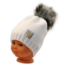 Zimní čepička s bambulkou - bílá, Baby Nellys