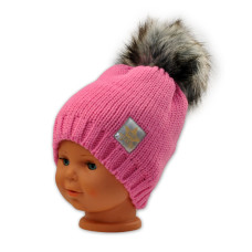 Zimní čepička s bambulkou - růžová