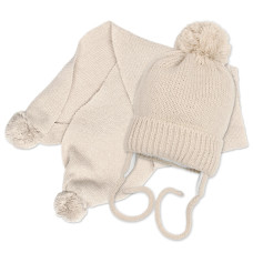 Zimní čepička s šálou - NATURE, 0-6m - béžová