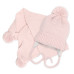 Zimní čepička s šálou - NATURE, 0-6m - pudrově růžová