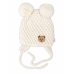 Zimní pletená čepice Teddy Bear na zavazování, ecru, Baby Nellys