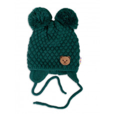 Zimní pletená čepice Teddy Bear na zavazování, zelená, Baby Nellys