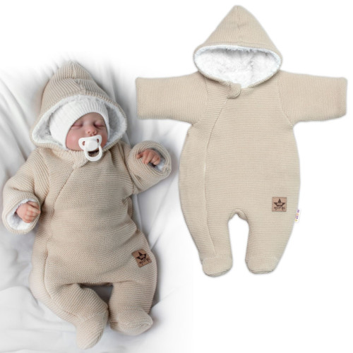 Zimní pletená kombinézka/overálek s kapucí Baby Nellys - béžová, capuccino, vel. 62 Zimní pletená kombinézka/overálek s kapucí Baby Nellys - béžová, capuccino, vel. 62