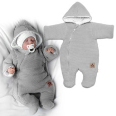 Zimní pletená kombinézka/overálek s kapucí Baby Nellys - světle šedá, vel. 62