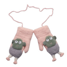 Zimní rukavičky se šňůrkou a kožíškem, Ovečka, Baby Nellys, světle růžové, 98/104, 13cm