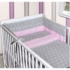 3-dílný set P-BABY 120/90cm s rovným mantinelem - šedá + růžová hvězdičky  Baby tex - česká výroba !!!
