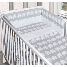 3-dílný set P-BABY 135/100cm s rovným mantinelem sloni bílo šedá