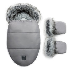 Luxusní set - zimní fusak s kožešinou + rukavice   FLOO FOR BABY šedá