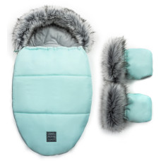 Luxusní set - zimní fusak s kožešinou + rukavice   FLOO FOR BABY mentolová