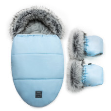 Luxusní set - zimní fusak s kožešinou + rukavice   FLOO FOR BABY sv.modrá