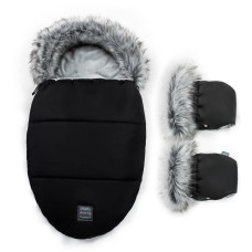 Luxusní set - zimní fusak s kožešinou + rukavice   FLOO FOR BABY černá