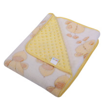 Dětská luxusní oboustranná  deka do kočárku s potiskem wellsoft+ minky kód 826  bílá+žlutá minky