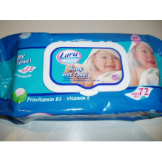 Vlhčené extra pevné  ubrousky s pečujícím mlékem, vitamínem E a provitamínem B5   72 kusů  LARA modré