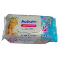Vlhčené ubrousky FRESHMAKER s uzavíratelným  klipem a  pečujícím mlékem 120 kusů  JUMBO PACK bílo-tyrkysový obal  AKCE !!!