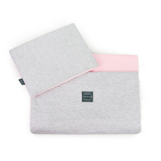 Luxusní oboustranná souprava do kočárku  bavlna + plyš  MANUFAKTURA FLOO FOR BABY šedá + růžový plyš 