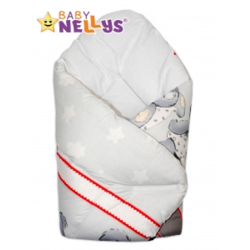 Novorozenecká zavinovačka - Baby Nellys ® Mimi Bear šedo-červená Novorozenecká zavinovačka - Baby Nellys ® Mimi Bear šedo-červená