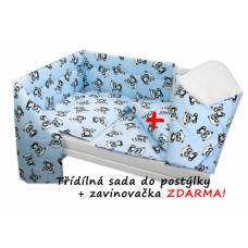 3-dílná sada mantinel s povlečením + zavinovačka zdarma - Baby Panda, modrá, D19 120 x 90 cm