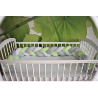 Luxusní bavlněný  mantinel - cop  DUETBABY šedá+bílá + zelená 