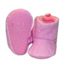 Pletené zimní capáčky / botičky zateplené kožešinkou  BOBO BABY - sv. růžové