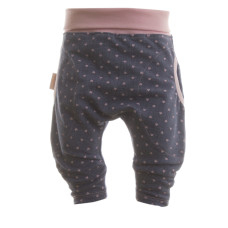 Moderní kojenecké kalhoty - tepláčky BAGGY modrý denim vzor srdíčka    ČESKÁ VÝROBA !