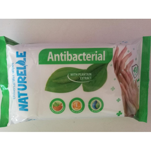Antibakteriální vlhčené ubrousky s vitamínem E a jitrocelem Naturelle plantain leaf 48ks Antibakteriální vlhčené ubrousky s vitamínem E a jitrocelem Naturelle plantain leaf 48ks