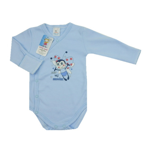 Celopropínací body s ohrnovacím rukávkem  M-33 český nápis  BROUČEK  017 AUTEX BABY ČESKÁ VÝROBA  modrá