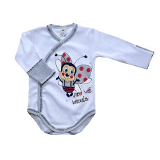 Celopropínací body s ohrnovacím rukávkem  M-33 český nápis  BROUČEK  017 AUTEX BABY ČESKÁ VÝROBA  bílo-šedá