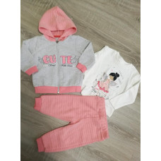 3 - dílný dětský  komplet  mikina na zip   + tepláky + triko dlouhý rukáv kolekce CUTE   NECIXS    šedo-růžová
