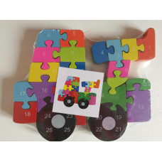  dřevěné naučné puzzle s abecedou a číslicemi  STAVEBNÍ AUTO 