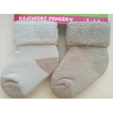 Kojenecké froté ponožky Pidilidi - KVALITNÍ ČESKÁ VÝROBA !!! 2 ks v balení béžové s proužkem + sv.modro-béžová