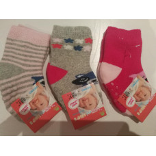 3 páry ponožek - Dětské / kojenecké froté bavlněné  ponožky s protiskluzovými  ABS nopky   LOOKeN  MINI  holčička