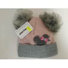 Dětská -dívčí čepice 2 bambule  - MINNIE  starorůžová + šedá