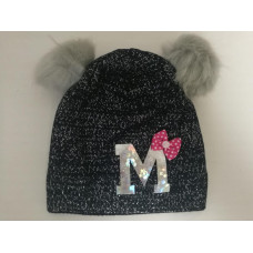 Dětská -dívčí čepice 2 bambule  - MINNIE  tm. modrá + stříbrná