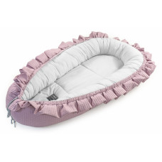 Luxusní hnízdečko pro miminko s volánem vafle  FLOO FOR BABY starorůžová
