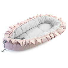 Luxusní maxi hnízdečko pro miminko s volánem vafle  FLOO FOR BABY světle růžová