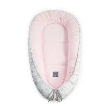 Luxusní oboustranné hnízdečko pro miminko jersey + květy   FLOO FOR BABY  šedo - růžová