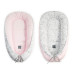 Luxusní oboustranné hnízdečko pro miminko jersey + květy   FLOO FOR BABY  šedo - růžová