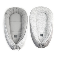 Luxusní oboustranné hnízdečko pro miminko jersey + květy   FLOO FOR BABY  šedo - bílá