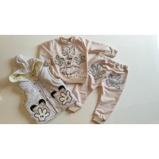 3 - dílný dětský  komplet   vestička s kapucí + tepláky   + triko  dl. rukáv  MINNIE  šedo -béžová