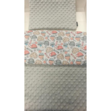 Luxusní oboustranná souprava do kočárku  bavlna + minky   MANUFAKTURA FLOO FOR BABY  SLADKOSTI  šedá