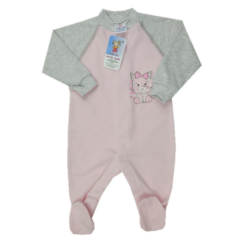 Overal na spaní KOČIČKA   AUTEX BABY - ČESKÁ VÝROBA  růžovo- šedá