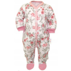 Baby Nellys Overálek Růžičky, zapínání uprostřed, pudrová/ecru