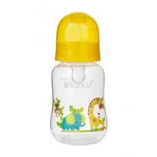 Láhev s obrázkem Akuku 125 ml žirafka s sloníkem žlutá 