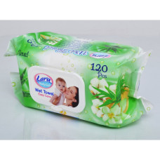 Dětské vlhčené ubrousky Baby Soft s hydratačním mlékem   a    ALOE VERA   XXL   120 ks    LARA