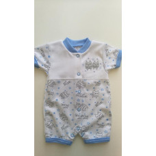 Bavlněný letní overal - krátký rukáv + krátká nohavice   SOVIČKY    BABY SERVICE   bílo- modrá