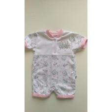 Bavlněný letní overal - krátký rukáv + krátká nohavice   SOVIČKY    BABY SERVICE   bílo- růžová