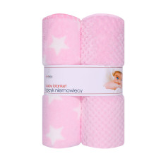 DuetBaby Dětská dečka 80x90cm- výhodná sada 2ks, růžová + hvězdy
