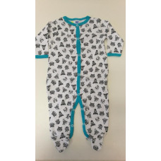 Kojenecký bavlněný overal BABY  -  kolekce zvířátka bílo-tyrkysové