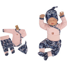 Z&Z 3-dílná soupravička body, polodupačky a čepička Květy starorůžová+ tmavě modrá